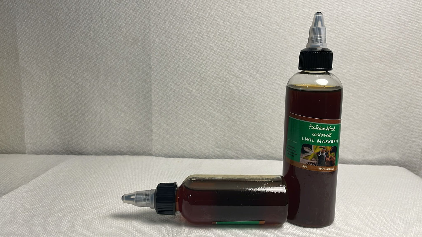 Pure Haitian Lwil Maskreti (Castor Oil) – 4oz | Organic Hair Growth, Skin Care, and Natural Remedy | Handmade Caribbean Oil4oz